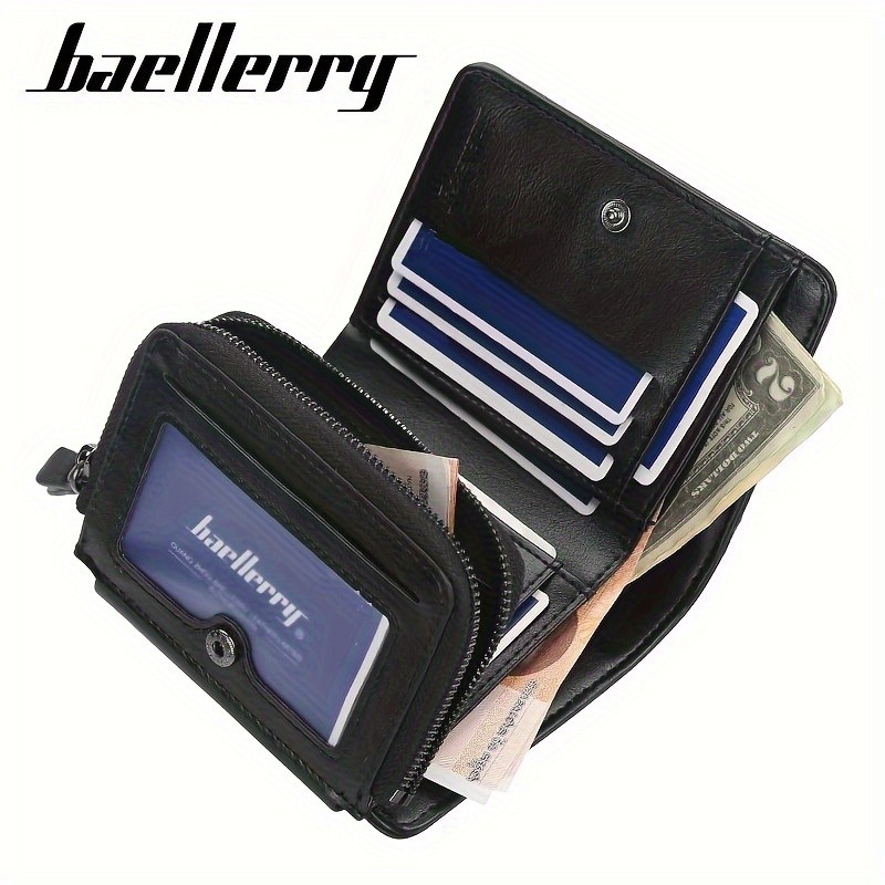 BAELLERRY Mens 13-Card Vintage Tri-Fold Buckle Wallet Faux Leather with Zipper Coin Purse