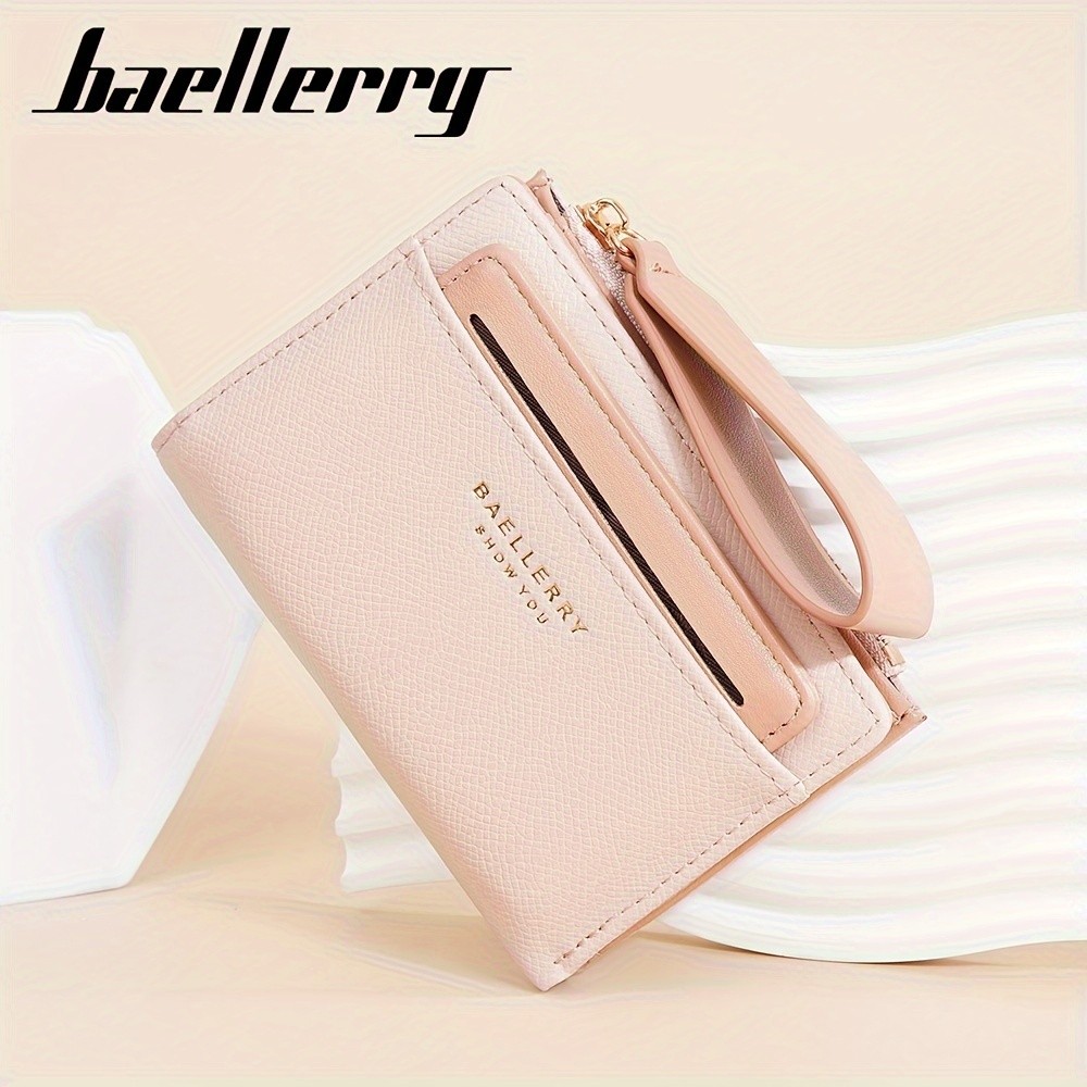 BAELLERRY Womens Simple Small Wallet Solid-Color Short Bi-Fold Wallet with Credit Card Slots & Zipper Coin Purse