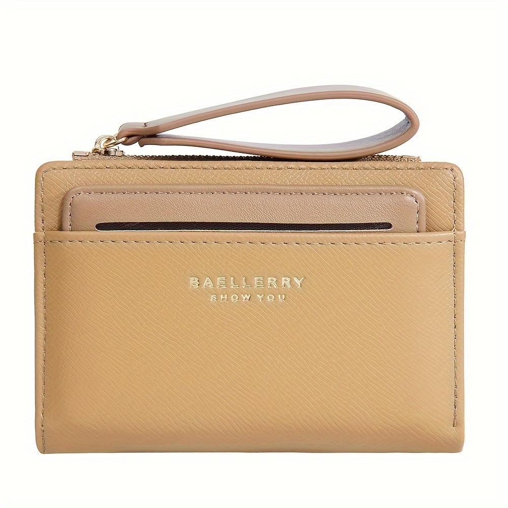 BAELLERRY Womens Simple Small Wallet Solid-Color Short Bi-Fold Wallet with Credit Card Slots & Zipper Coin Purse
