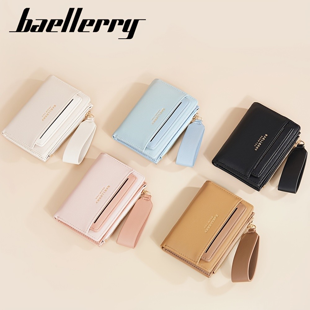 BAELLERRY Womens Simple Small Wallet Solid-Color Short Bi-Fold Wallet with Credit Card Slots & Zipper Coin Purse