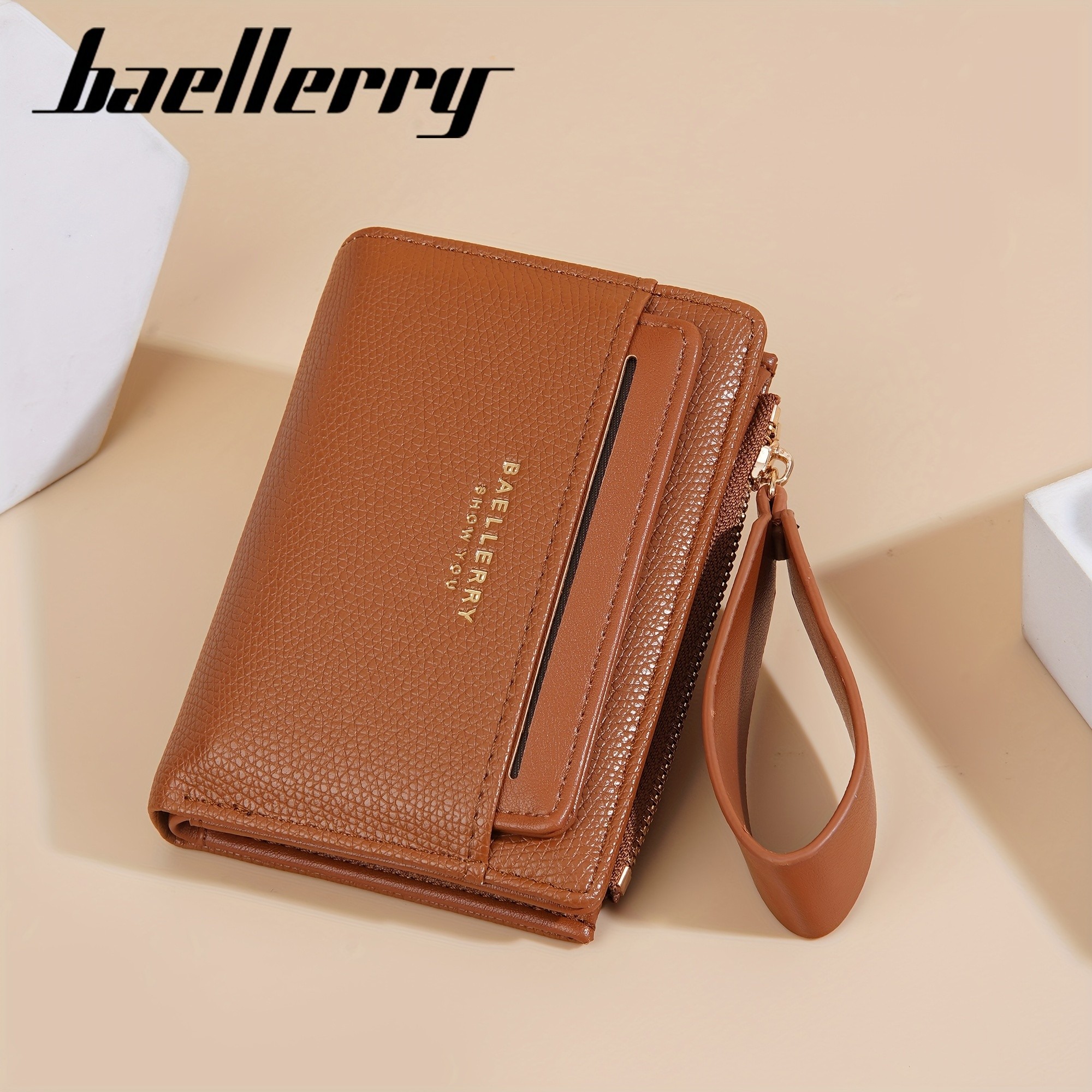 BAELLERRY Womens Simple Small Wallet Solid-Color Short Bi-Fold Wallet with Credit Card Slots & Zipper Coin Purse