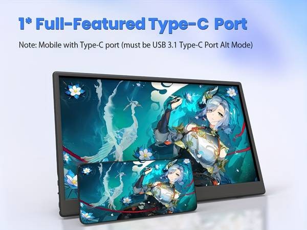 IPRODA 15.6" Portable Monitor Full HD IPS Display for Gaming, Travel & Productivity