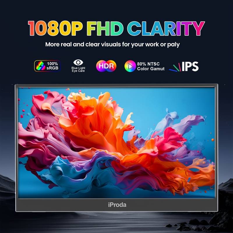 IPRODA 15.6" Portable Monitor Full HD IPS Display for Gaming, Travel & Productivity