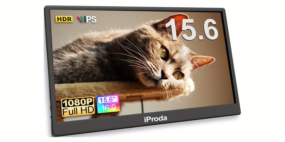 IPRODA 15.6" Portable Monitor Full HD IPS Display for Gaming, Travel & Productivity