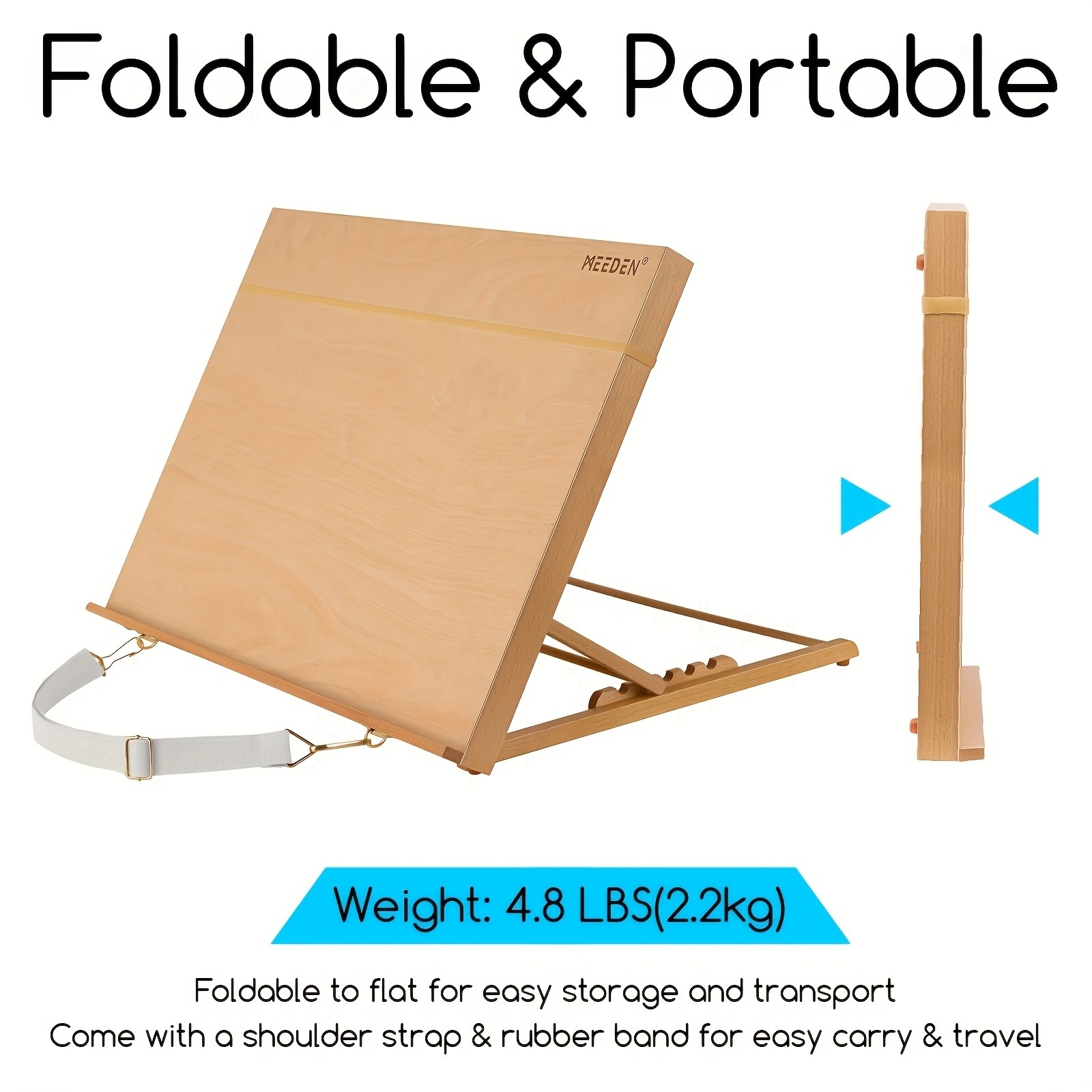 MEEDEN SF-A2-YM--A2 German Beech Wood Drawing Board Clip with Shoulder Strap