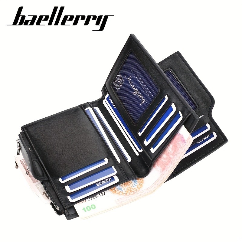 BAELLERRY Minimalist Solid-Color Short Wallet Unisex Casual Coin Purse & Multifunctional Credit Card Holder