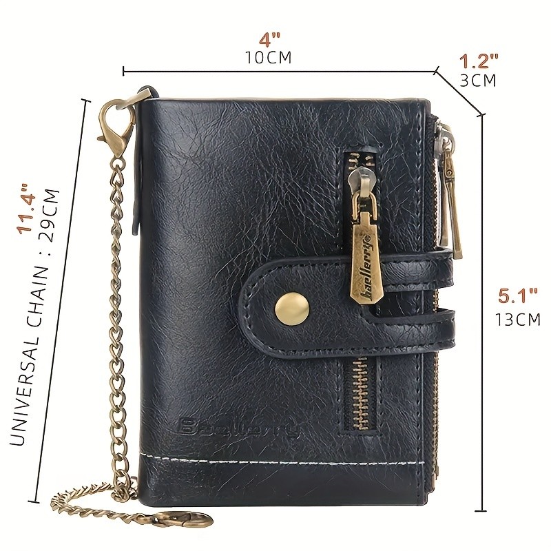 BAELLERRY Mens Business Retro Short Wallet Faux Leather Multi-Card Double-Pull Bank Card Holder