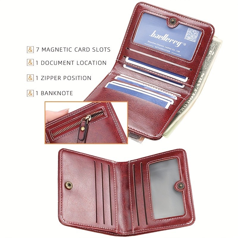 BAELLERRY Womens Slim Wallet IC Magnetic Closure, Double-Fold Billfold, Zipper Coin Pocket & Multi-Card Holder