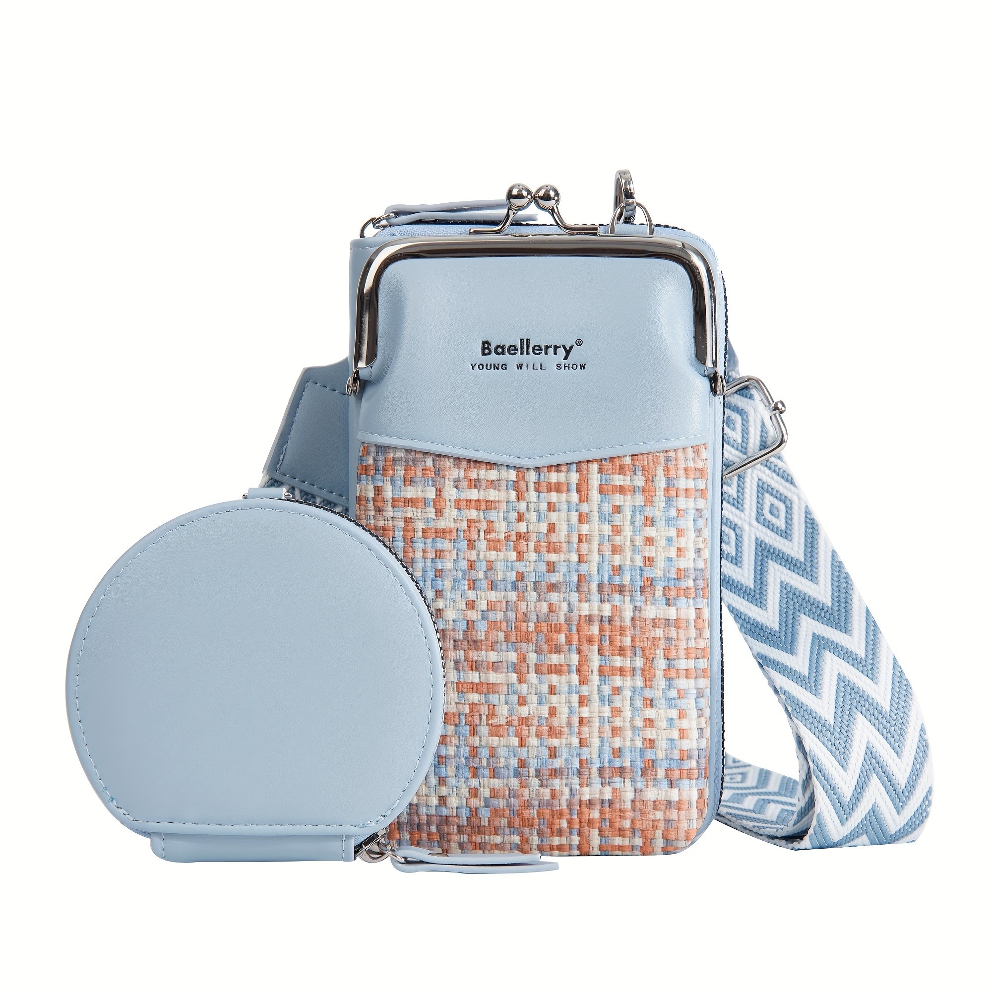 BAELLERRY Womens Mini Crossbody Bag Stylish Synthetic Shoulder Bag with Vibrant Yellow & Orange Zigzag Strap