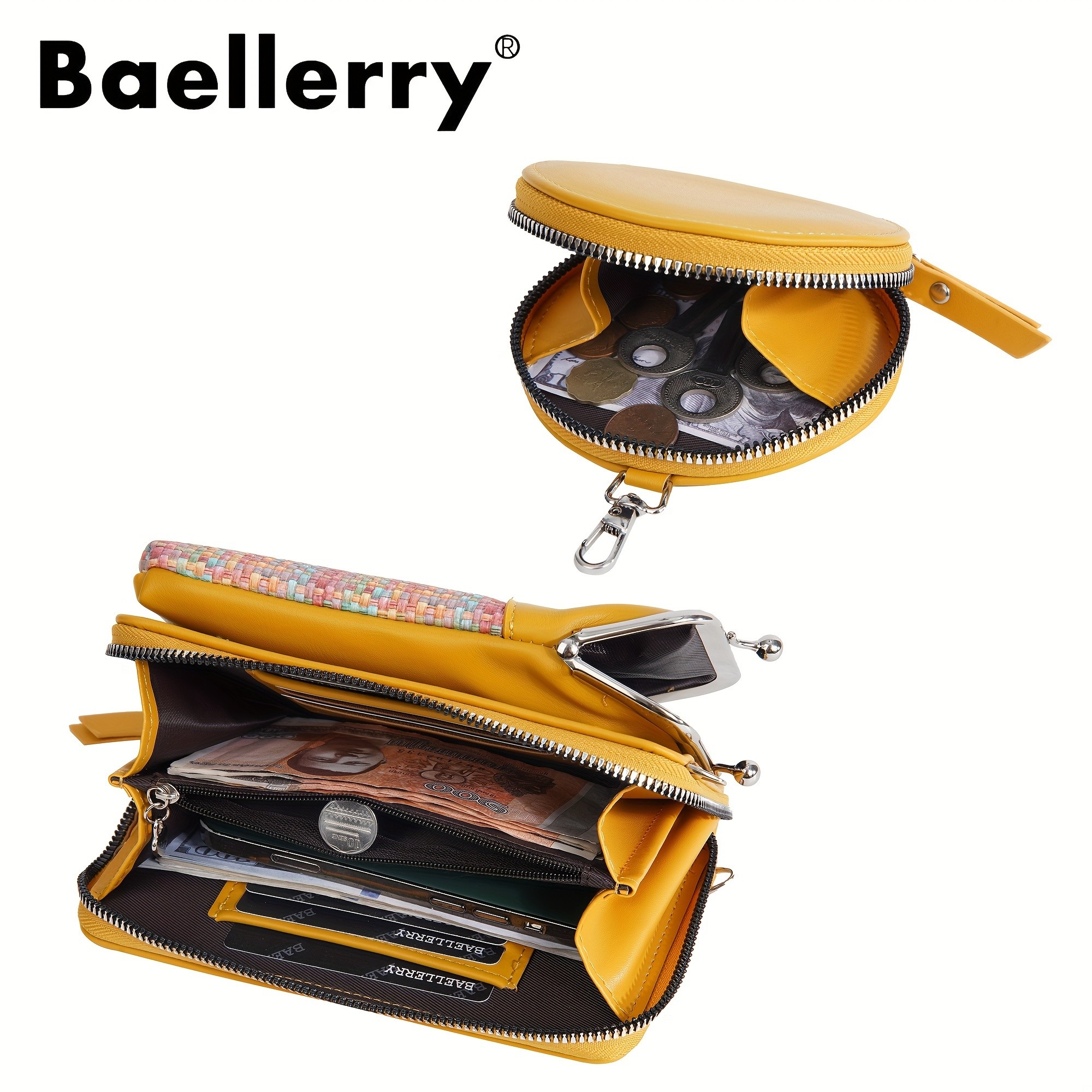 BAELLERRY Womens Mini Crossbody Bag Stylish Synthetic Shoulder Bag with Vibrant Yellow & Orange Zigzag Strap