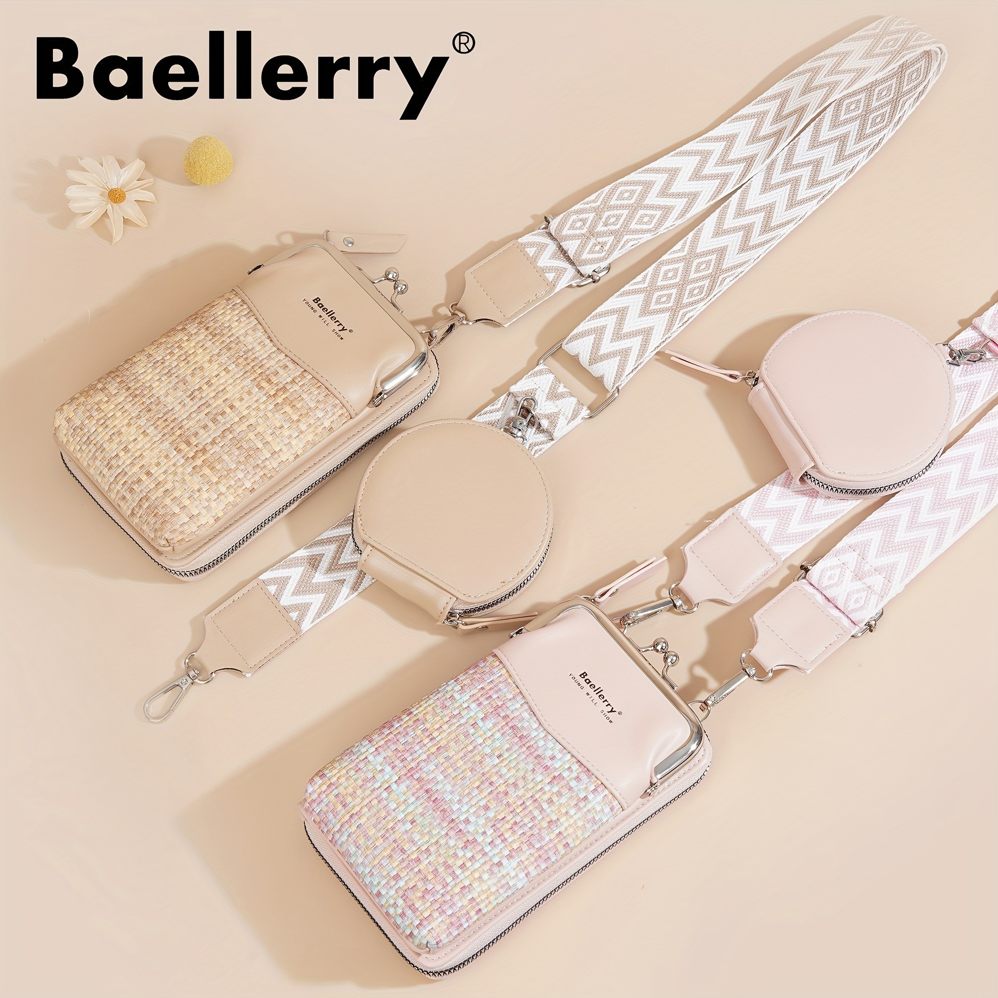BAELLERRY Womens Mini Crossbody Bag Stylish Synthetic Shoulder Bag with Vibrant Yellow & Orange Zigzag Strap