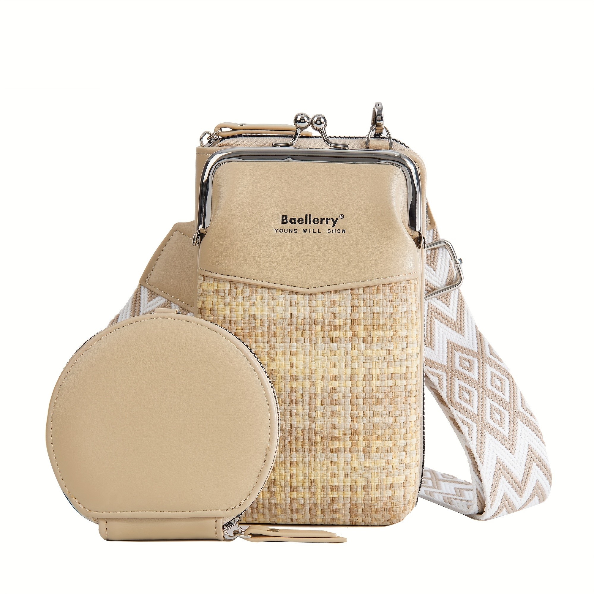 BAELLERRY Womens Mini Crossbody Bag Stylish Synthetic Shoulder Bag with Vibrant Yellow & Orange Zigzag Strap