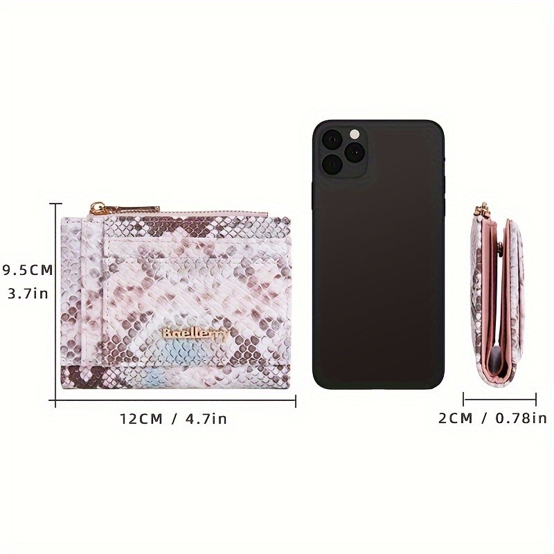 BAELLERRY Mini Womens Wallet Snake Pattern Short Wallet with Multi-Card Slots, Press Buckle, Money Clip & Zipper Coin Purse