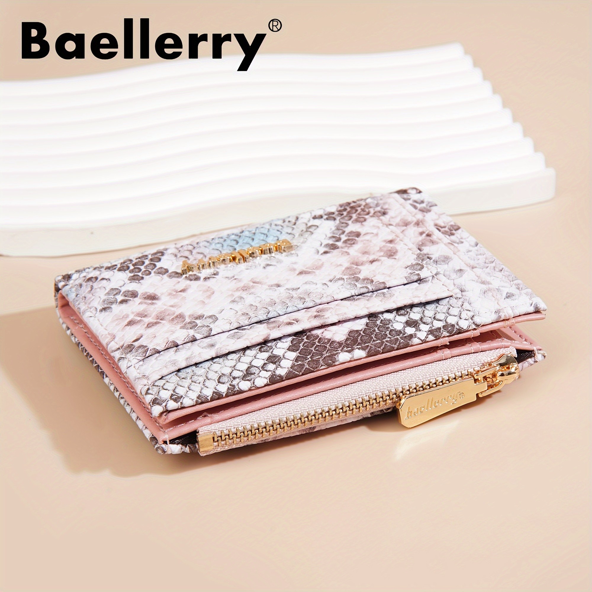 BAELLERRY Mini Womens Wallet Snake Pattern Short Wallet with Multi-Card Slots, Press Buckle, Money Clip & Zipper Coin Purse