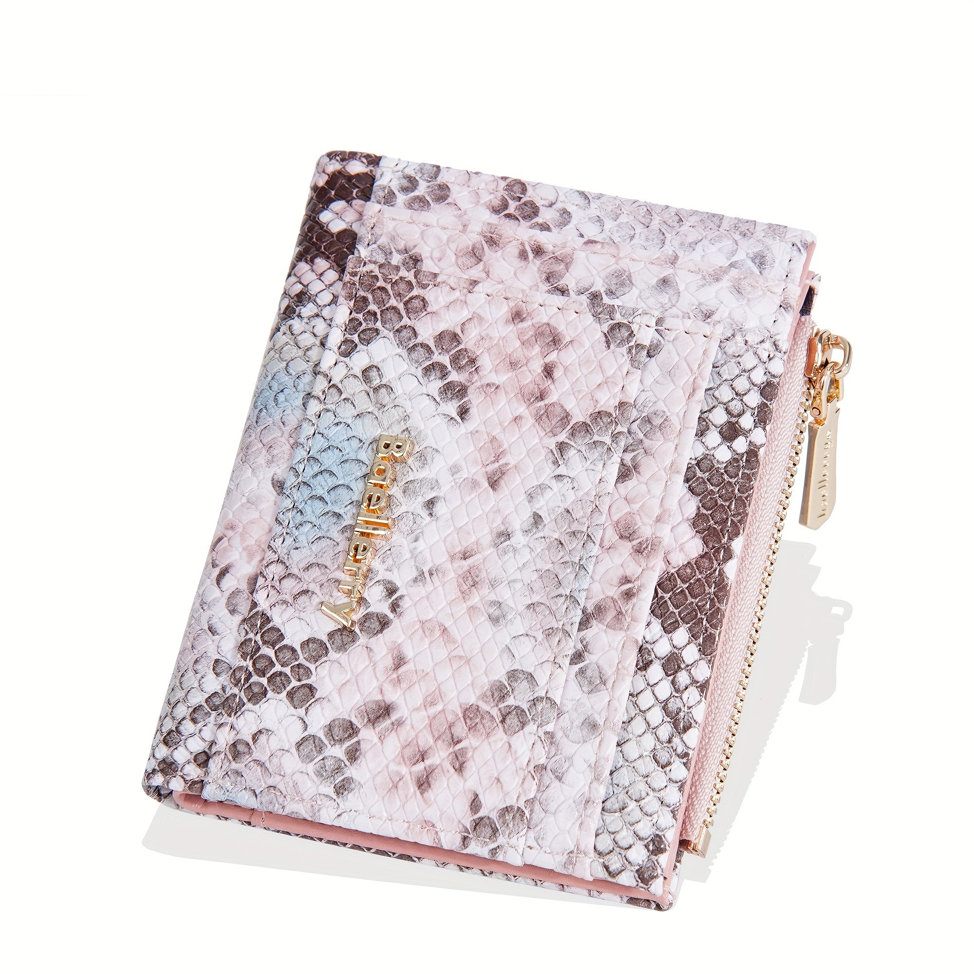 BAELLERRY Mini Womens Wallet Snake Pattern Short Wallet with Multi-Card Slots, Press Buckle, Money Clip & Zipper Coin Purse
