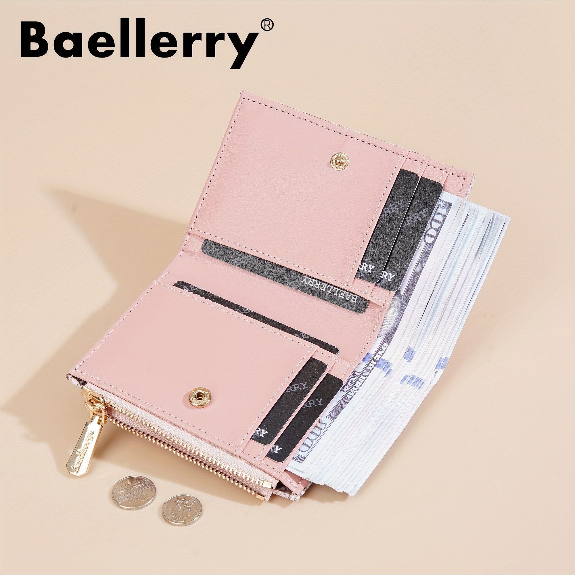 BAELLERRY Mini Womens Wallet Snake Pattern Short Wallet with Multi-Card Slots, Press Buckle, Money Clip & Zipper Coin Purse