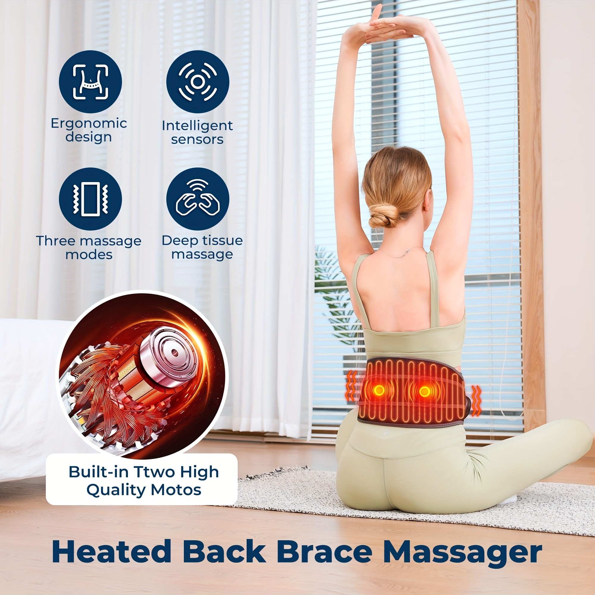 Wireless Portable Pad Featuring a Massager, Designed to Lower Back And Suitable for, with Three Settings And Three Vibration Modes, Rechargeable with an Automatic Shut-Off
