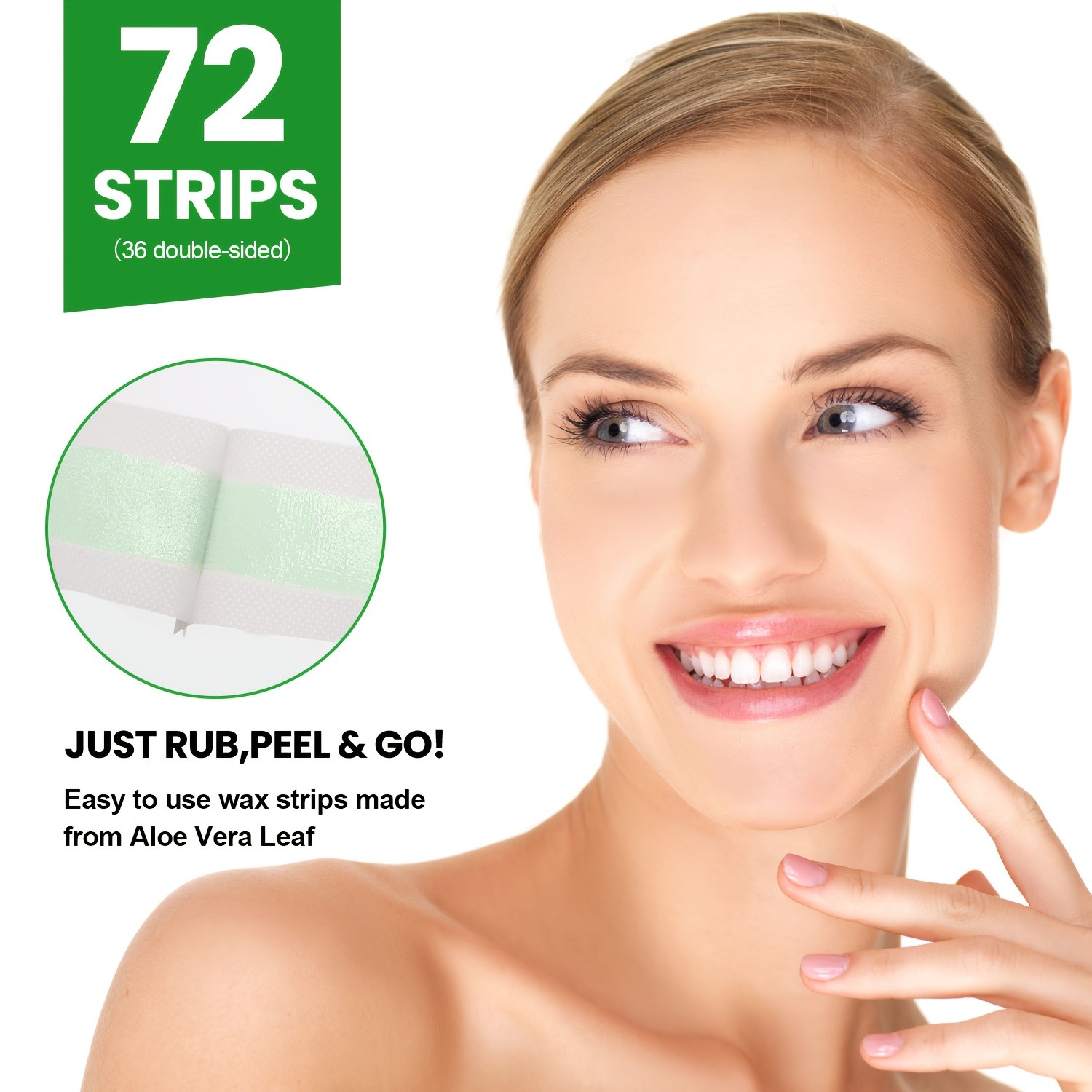 SUMAX 72pcs Aloe Vera Facial Wax Strips Quick, Moisturizing & Easy Hair Removal for Face & Body