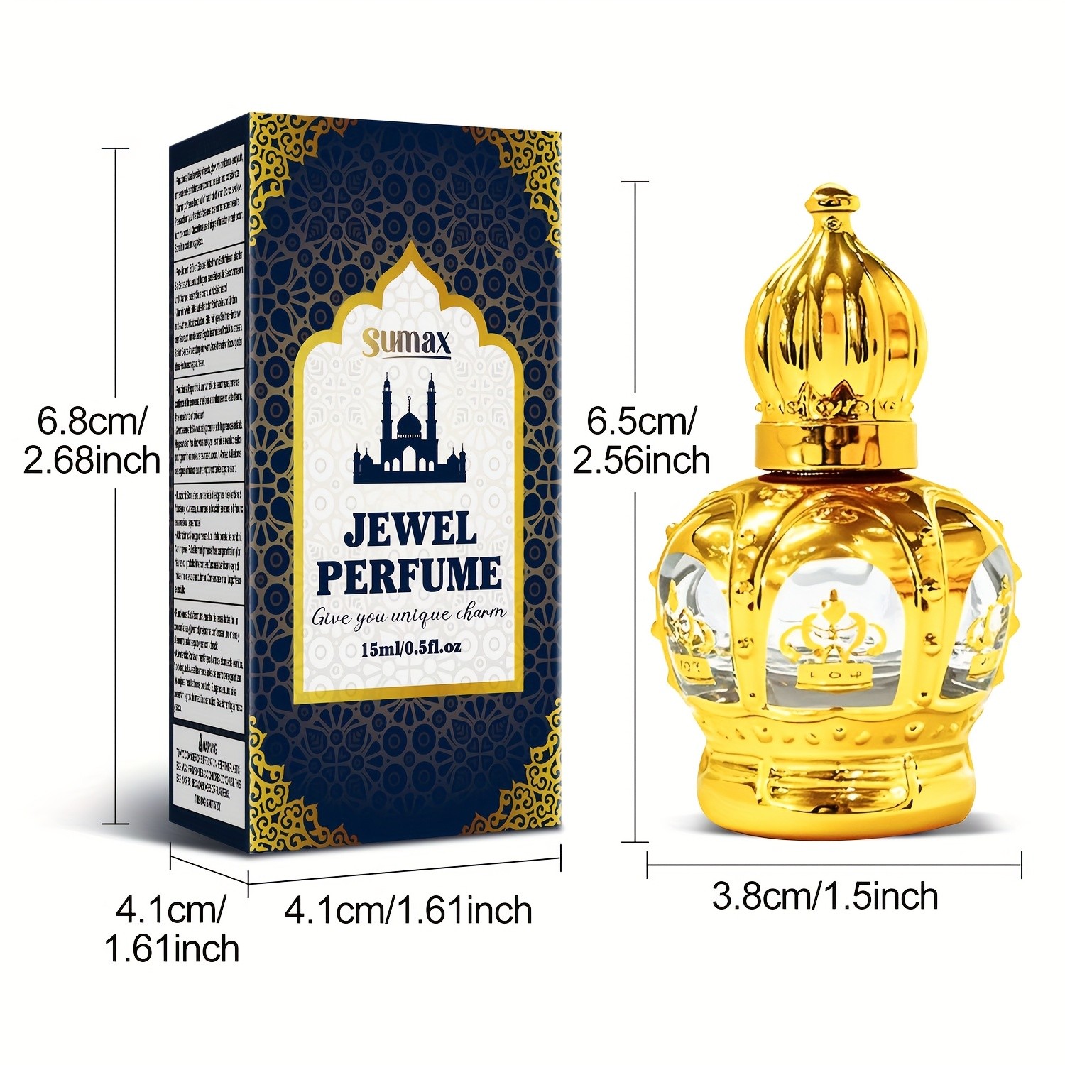 SUMAX Luxury Golden Crown Perfume Roller Ball Alcohol-Free Long-Lasting Royal Fragrance Oil with Gift Box