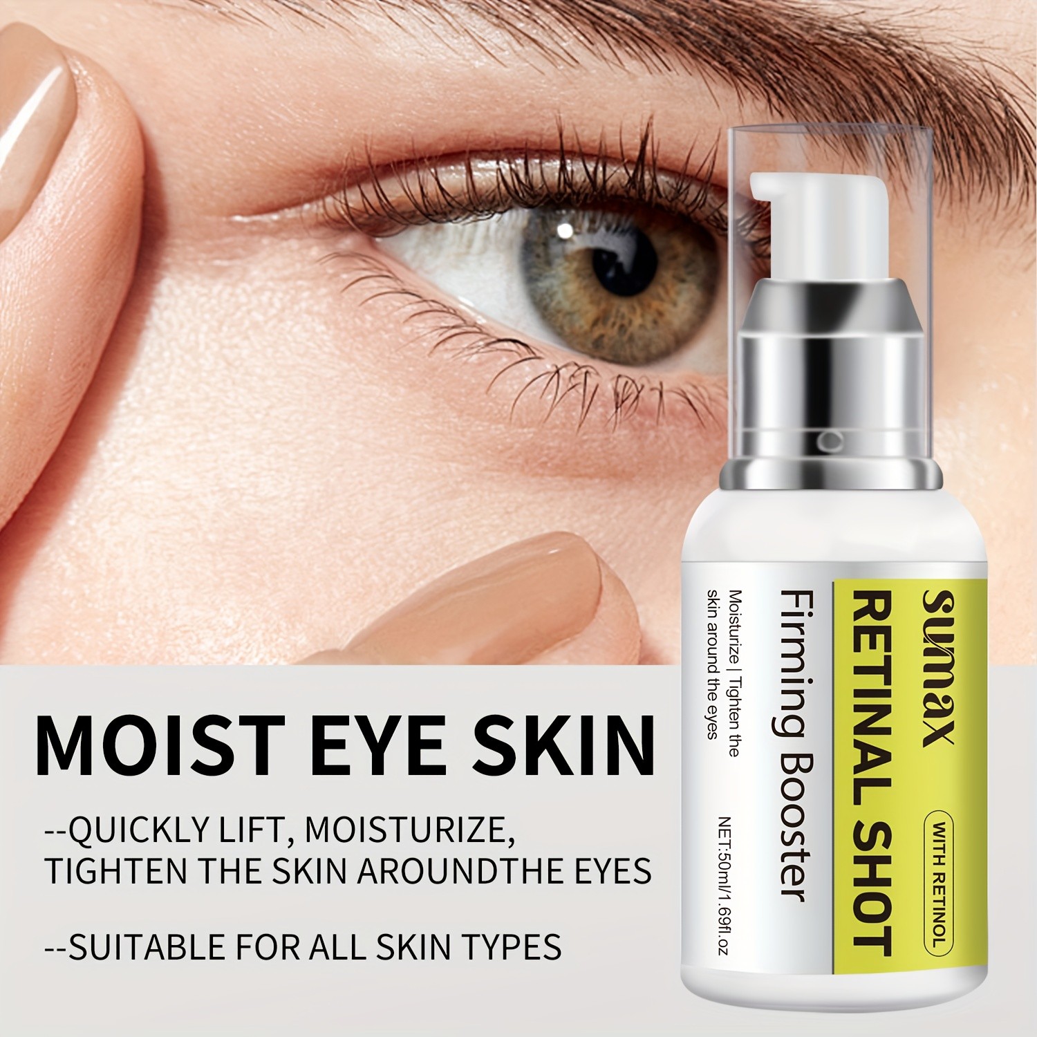 SUMAX Retinol Eye Cream 50ml White Press Bottle, Hydrating & Moisturizing Eye & Face Serum for All Skin Types