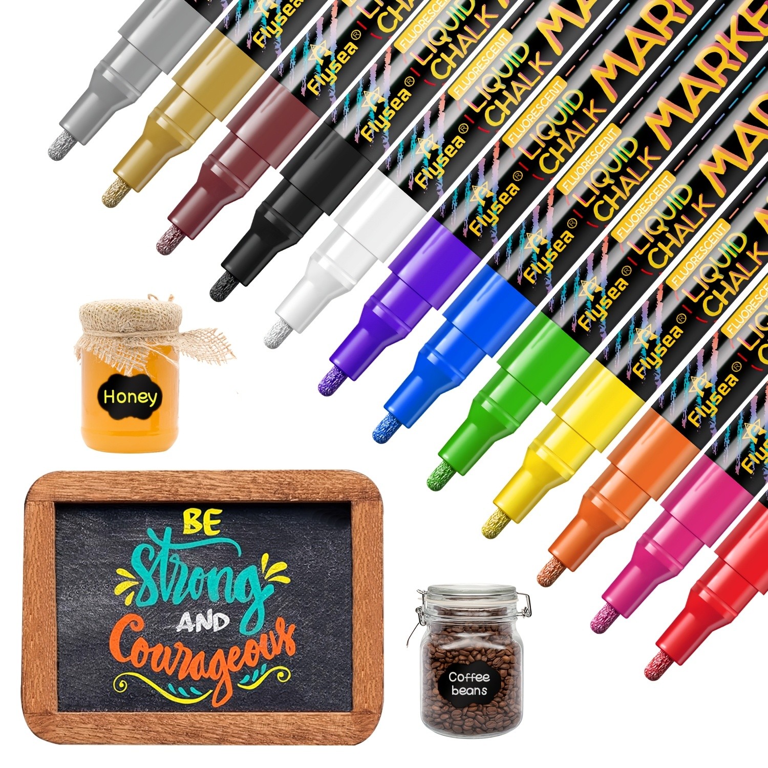 FLYSEA 12pcs Neon Chalk Markers 0.1cm Extra-Fine Tip, Water-Based, Washable & Non-Toxic Liquid Chalk Pens