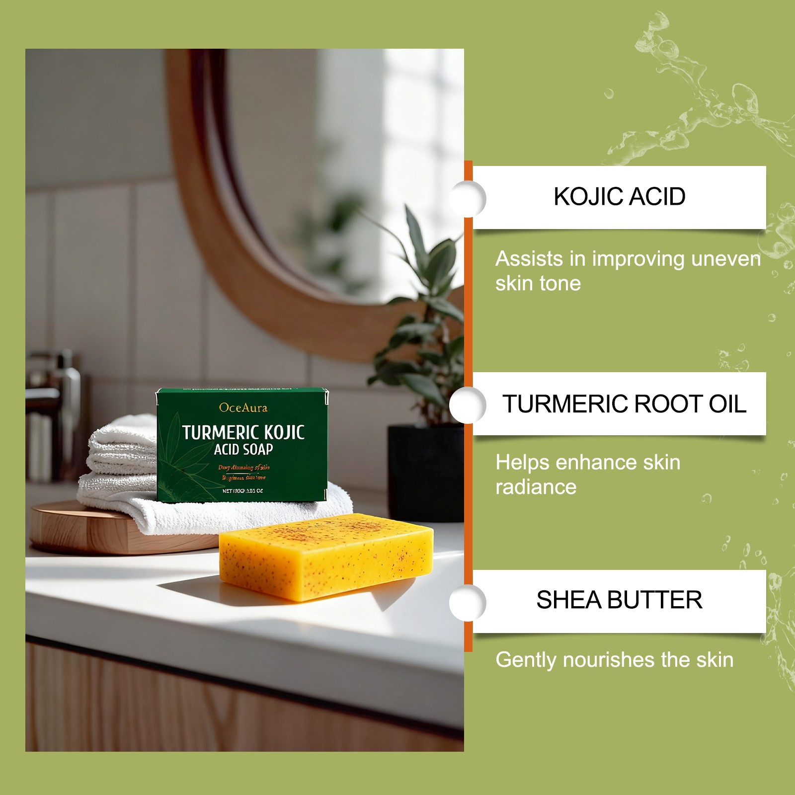 OceAura Turmeric Kojic Acid Soap: Deep Cleansing & Skin Brightening