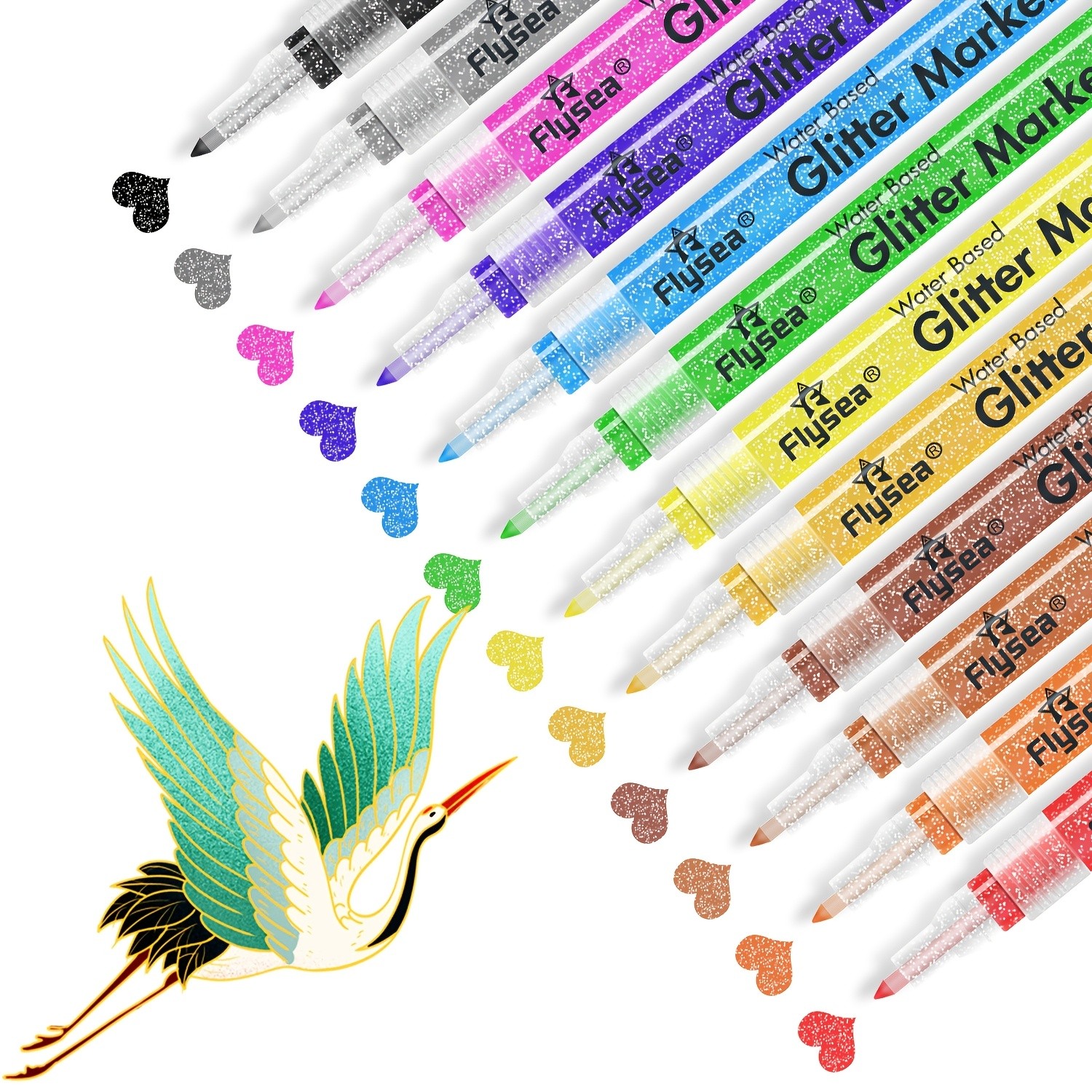 FLYSEA 12pcs 0.7mm Fine Tip Glitter Acrylic Marker Pens Water-Based Glitter Ink for Scrapbooks, Writing & Multi-Surface Art