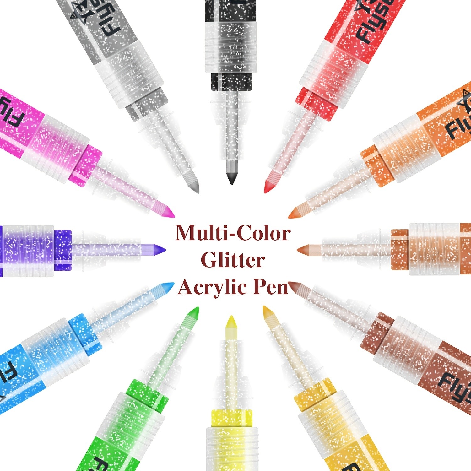 FLYSEA 12pcs 0.7mm Fine Tip Glitter Acrylic Marker Pens Water-Based Glitter Ink for Scrapbooks, Writing & Multi-Surface Art