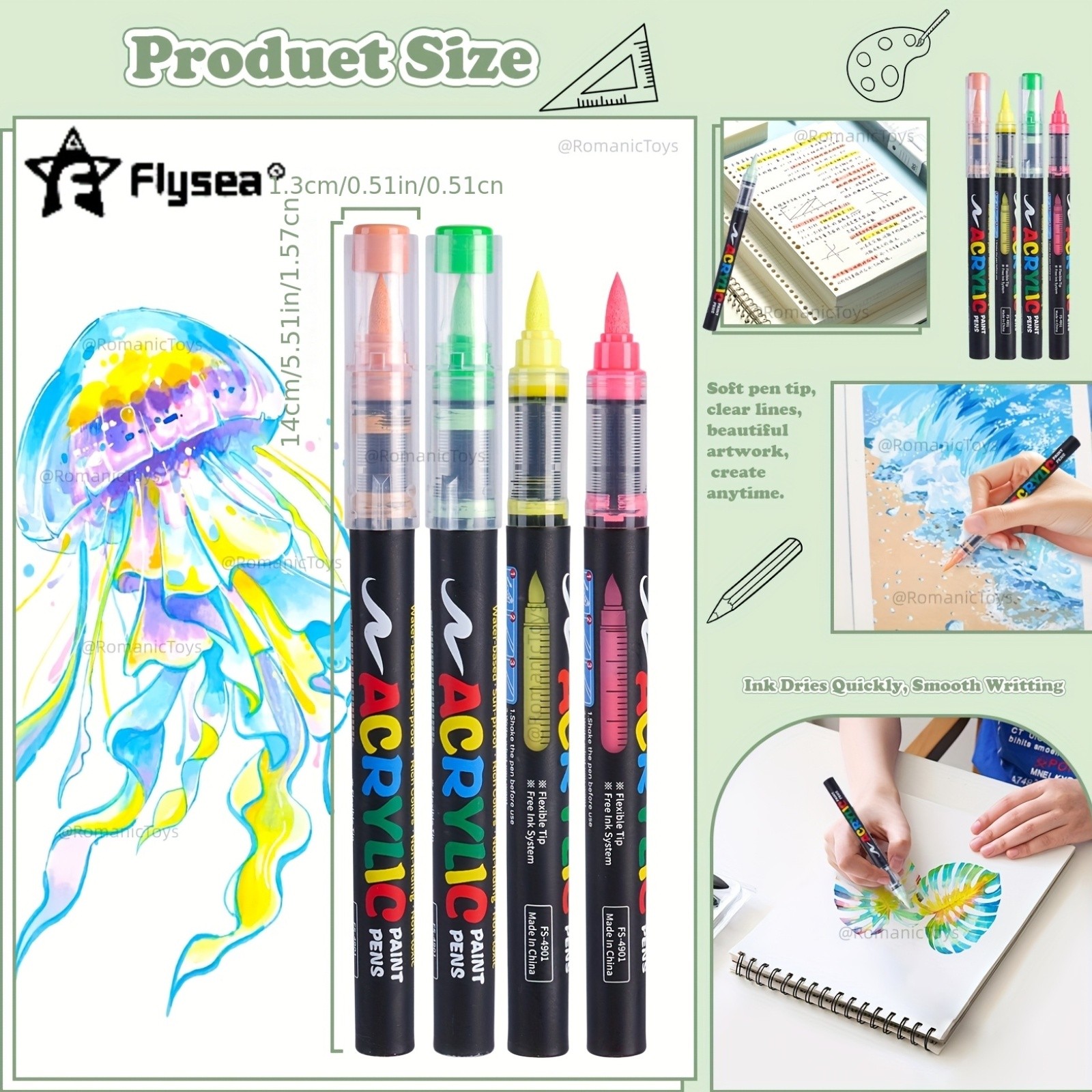 FLYSEA 72-Color Straight Liquid Acrylic Marker Set High-End Stackable Ink Pens for Office, Crafts & Professional Art Painting