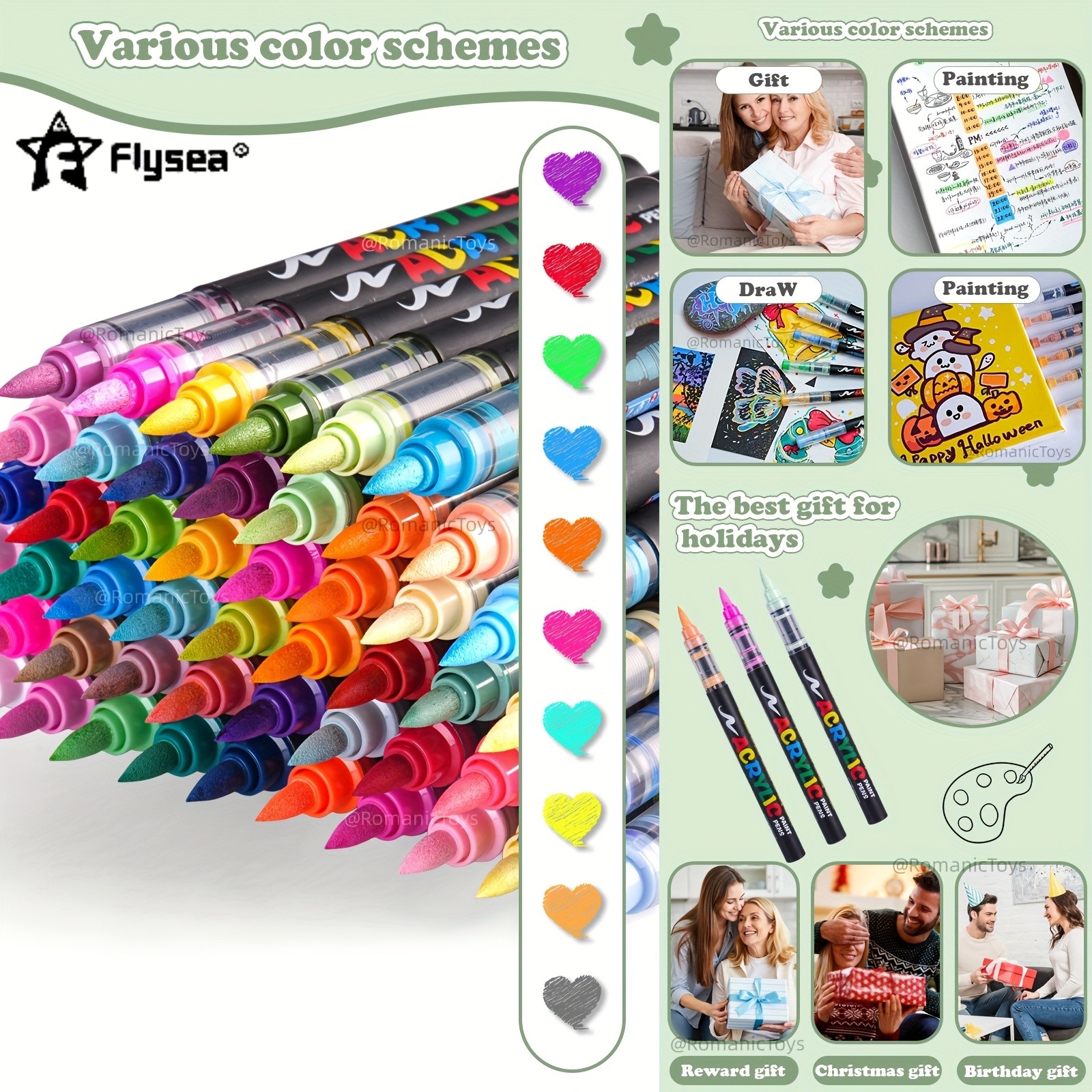FLYSEA 72-Color Straight Liquid Acrylic Marker Set High-End Stackable Ink Pens for Office, Crafts & Professional Art Painting