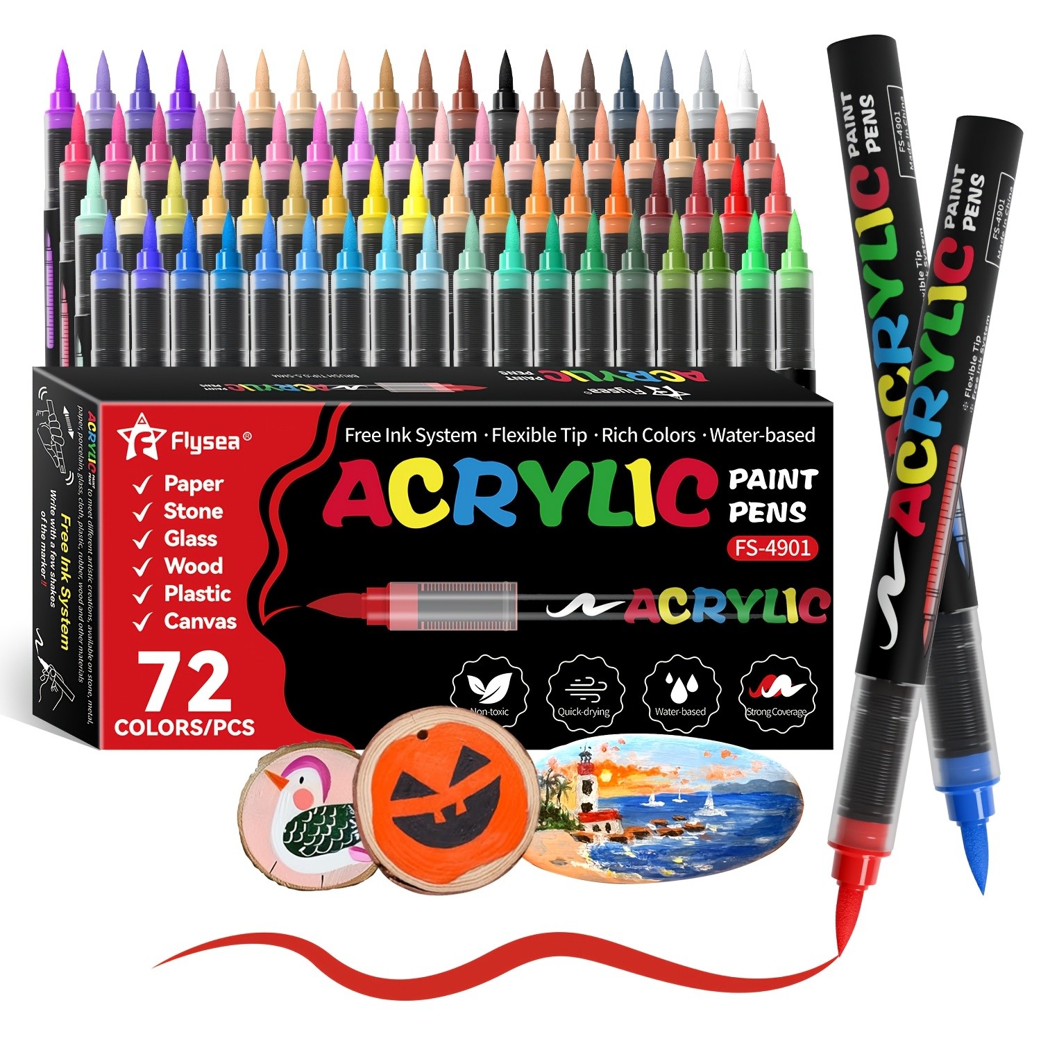 FLYSEA 72-Color Straight Liquid Acrylic Marker Set High-End Stackable Ink Pens for Office, Crafts & Professional Art Painting