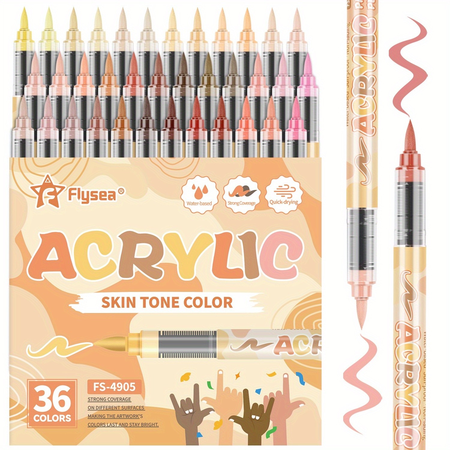 FLYSEA 24/36 Colors Acrylic Marker Set Vibrant Water-Based Brush Pens for Professional Painting & Creative Projects