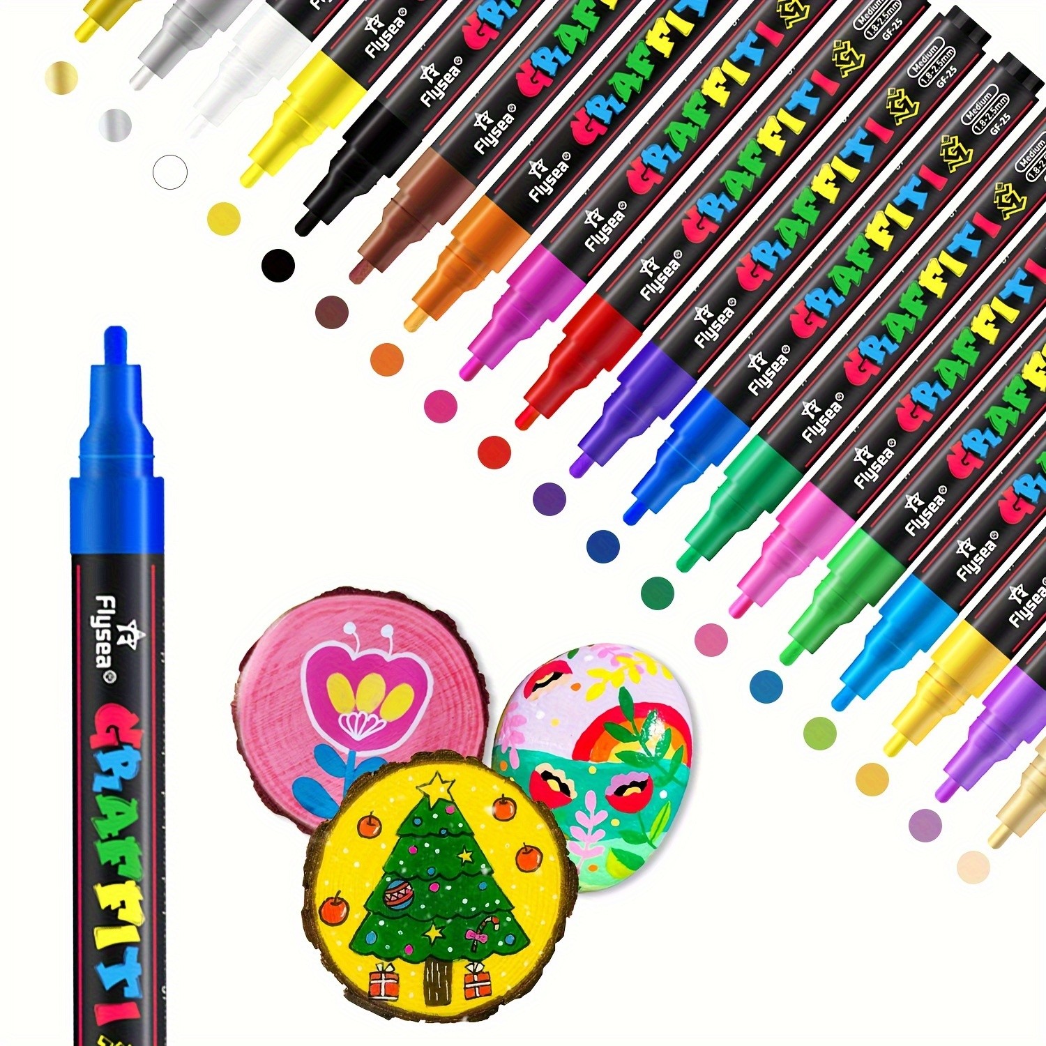 FLYSEA 24pcs Acrylic Paint Marker Pens Medium Tip, Waterproof, Quick-Drying Pens for Skateboards, Canvas, Wood, Stone & DIY Crafts