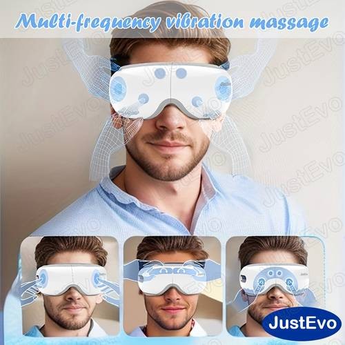 JustEvo Eye Massager  Relaxing Eye Mask with Gentle Music, Warm Therapy & Wireless Comfort