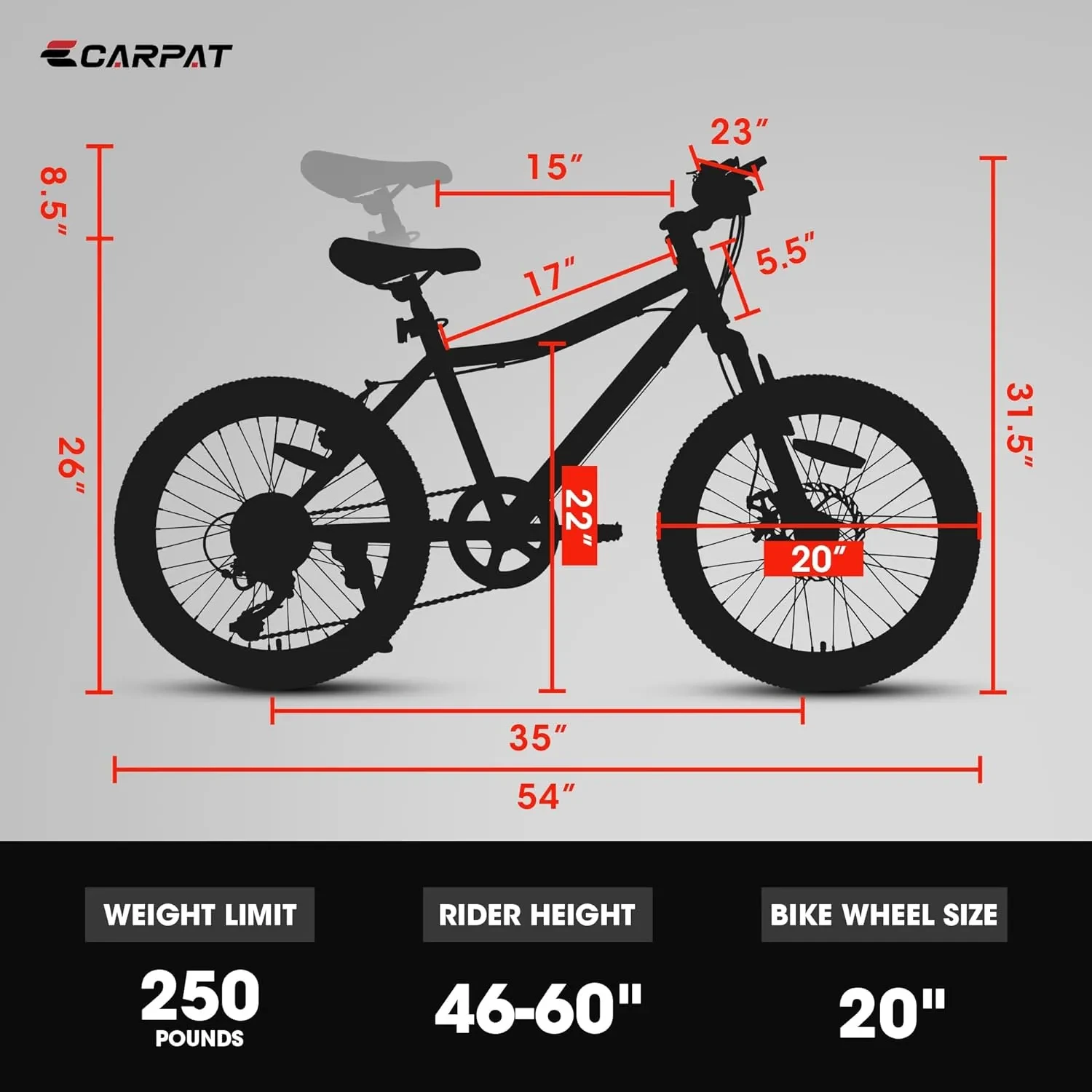 S20101 20 Inch Kids' Bike, Boys Girls Mountain Bike Ages 6-12, 7 Speed Teenager Children Kids' Bicycles, Front Suspension Disc Brake Rear V-Brake, High Steel Frame