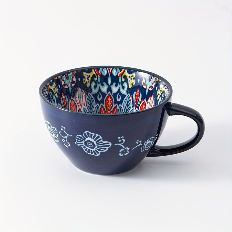 YUMIPLUS 15oz Bohemian Ceramic Breakfast Cup Large Capacity Water, Milk & Coffee Mug (Microwave-Safe)
