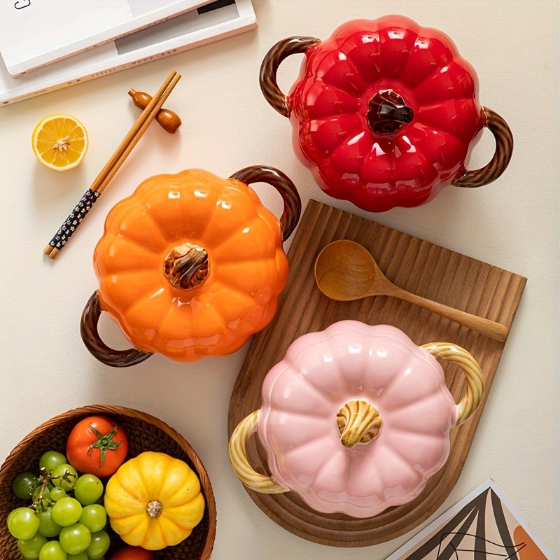 YUMIPLUS Dutch Oven Pumpkin Dish 50OZ Premium Festive Ceramic Casserole