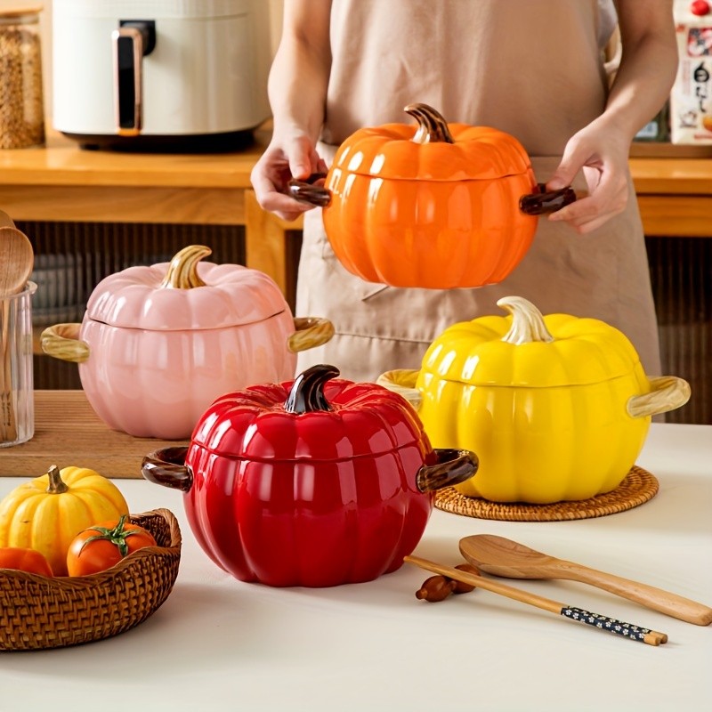 YUMIPLUS Dutch Oven Pumpkin Dish 50OZ Premium Festive Ceramic Casserole