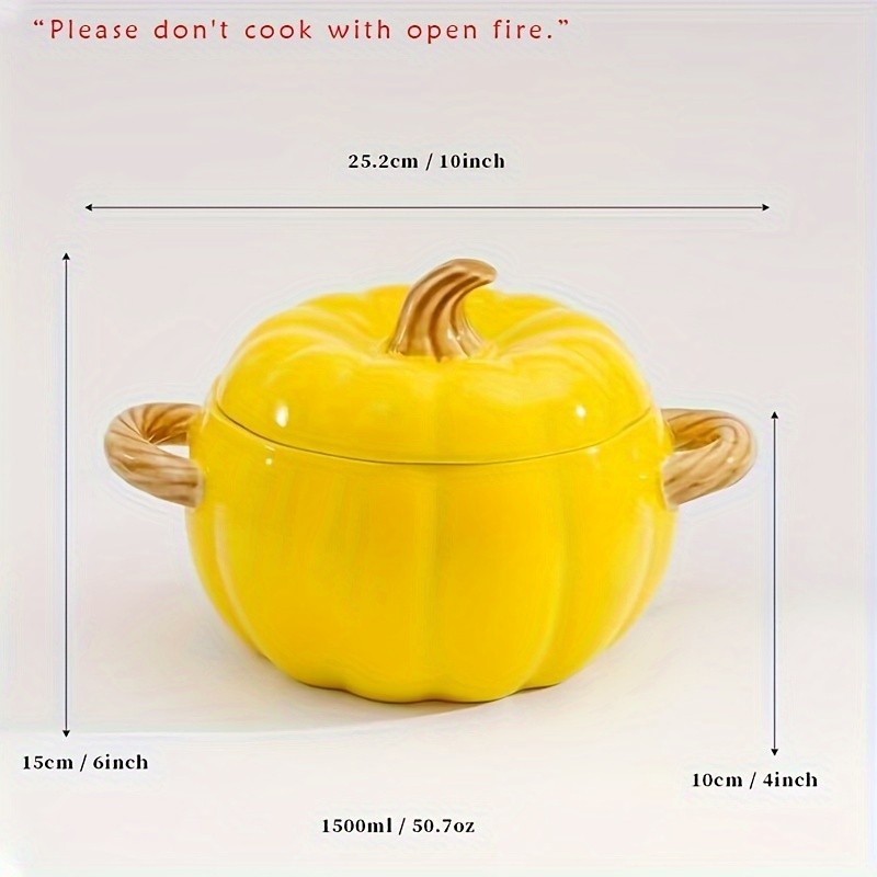 YUMIPLUS Dutch Oven Pumpkin Dish 50OZ Premium Festive Ceramic Casserole