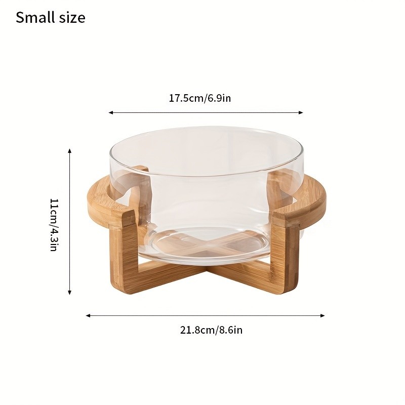YUMIPLUS Glass Fruit Plate with Bamboo Base Elegant Snack & Salad Bowl for Home, Restaurant & Hotel Use