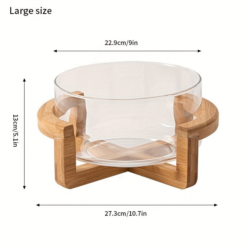 YUMIPLUS Glass Fruit Plate with Bamboo Base Elegant Snack & Salad Bowl for Home, Restaurant & Hotel Use
