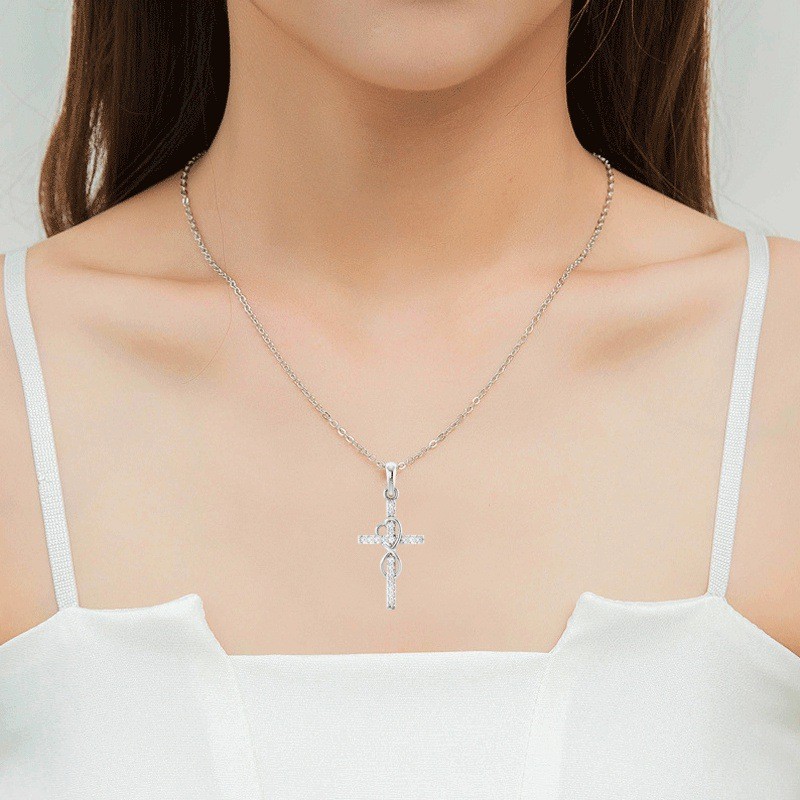 Alloy Pendant with Diamond and Eight-Character Cross Necklace
