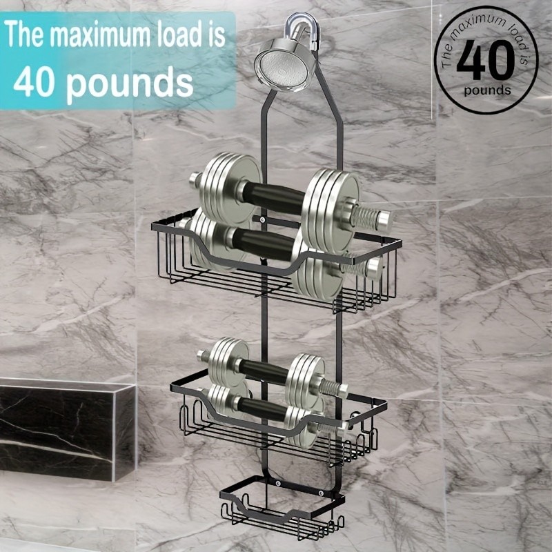 URLUNA Rustproof Black Shower Caddy Wall-Mounted No-Drill Bathroom Organizer with Soap Holder