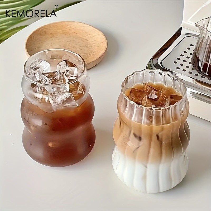 KEMORELA 17oz Irregular Wavy Drinking Glasses (4/6pcs) Clear Water & Coffee Cups for Home & Kitchen
