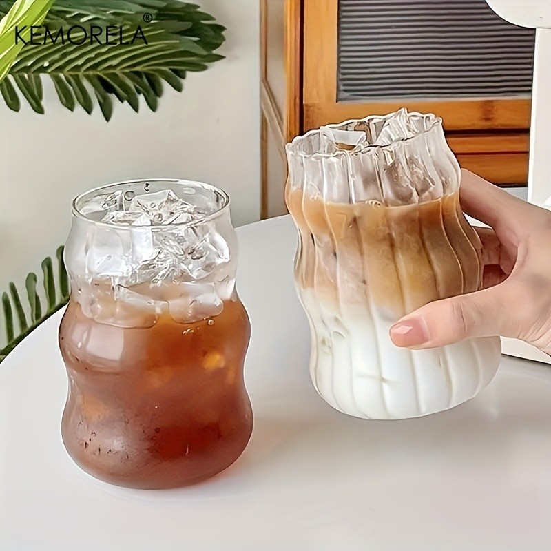 KEMORELA 17oz Irregular Wavy Drinking Glasses (4/6pcs) Clear Water & Coffee Cups for Home & Kitchen