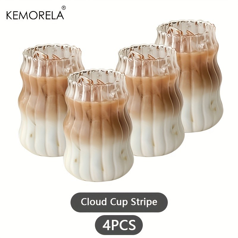 KEMORELA 17oz Irregular Wavy Drinking Glasses (4/6pcs)  Clear Water & Coffee Cups for Home & Kitchen