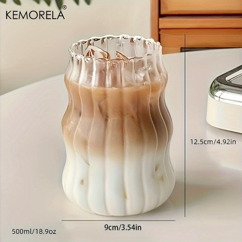 KEMORELA 17oz Irregular Wavy Drinking Glasses (4/6pcs) Clear Water & Coffee Cups for Home & Kitchen