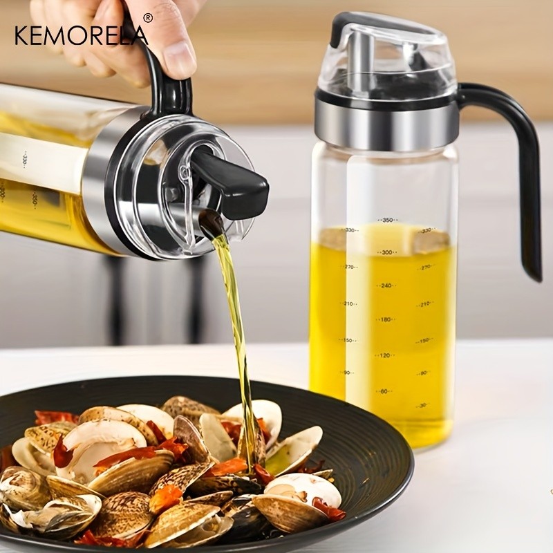 KEMORELA Glass Seasoning Bottle Dispenser PVC-Free Transparent Sauce Jar with Measurement Markings