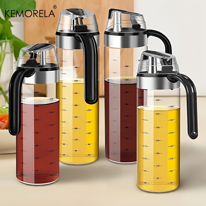 KEMORELA Glass Seasoning Bottle Dispenser PVC-Free Transparent Sauce Jar with Measurement Markings