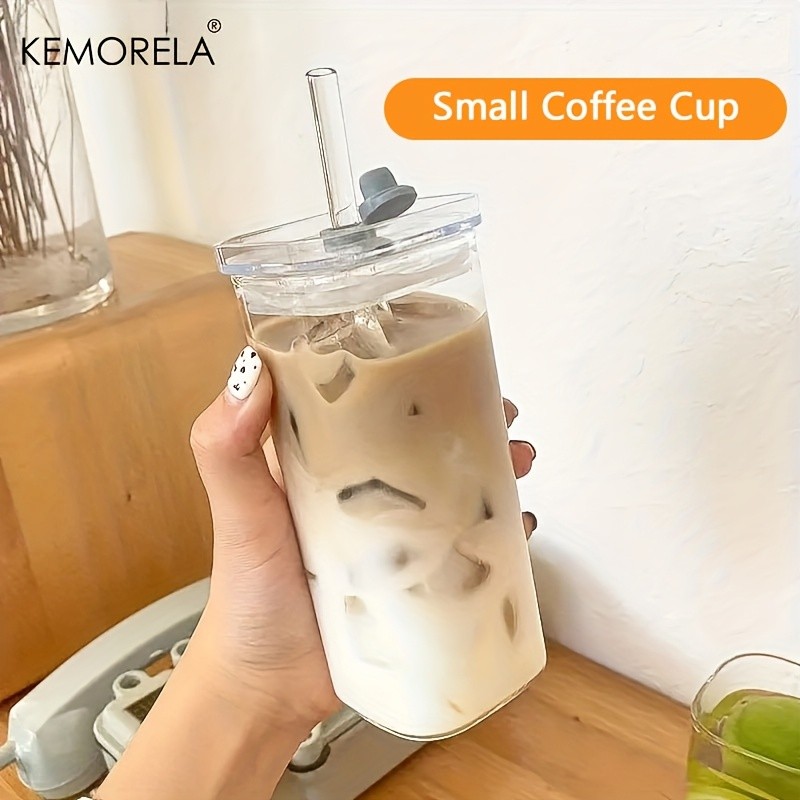 KEMORELA 380ml Portable Rectangular Glass Cup with Lid & Straw (4/6pcs) Heat-Resistant, Durable & Travel-Friendly Drinkware